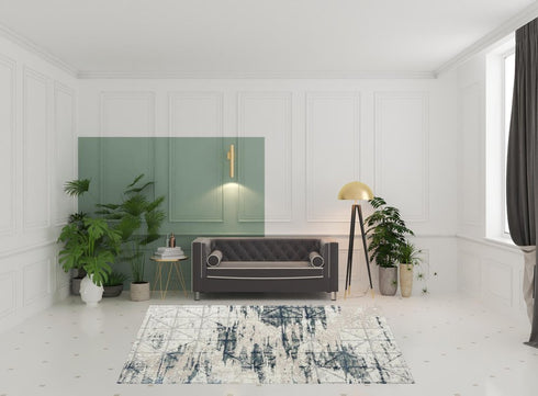 5' X 7' Blue Abstract Stain Resistant Area Rug
